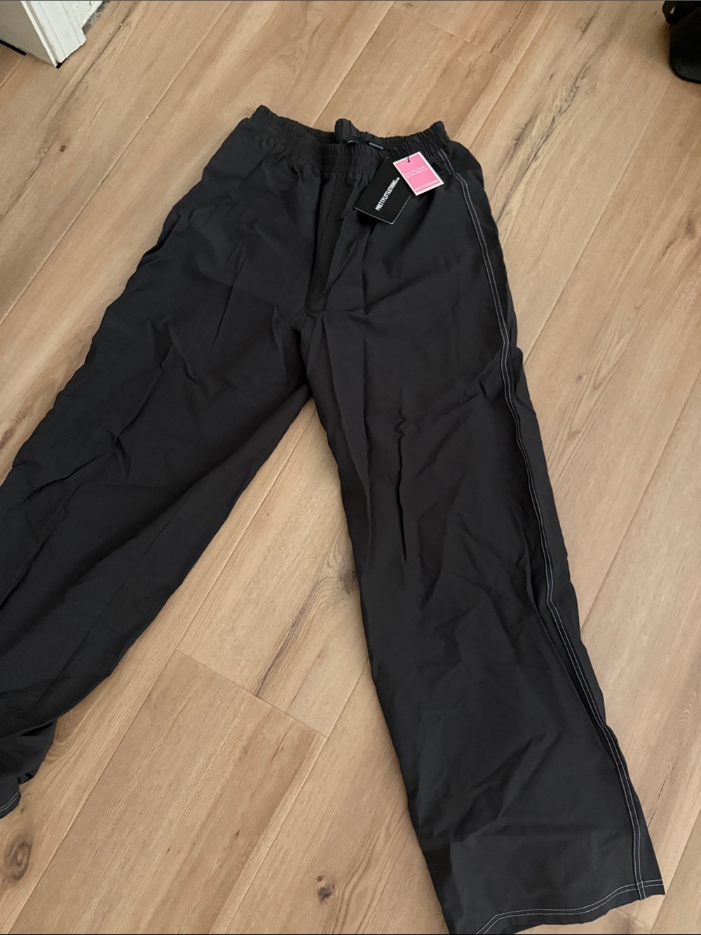PrettyLittleThing Black Track Joggers with Side Stitching